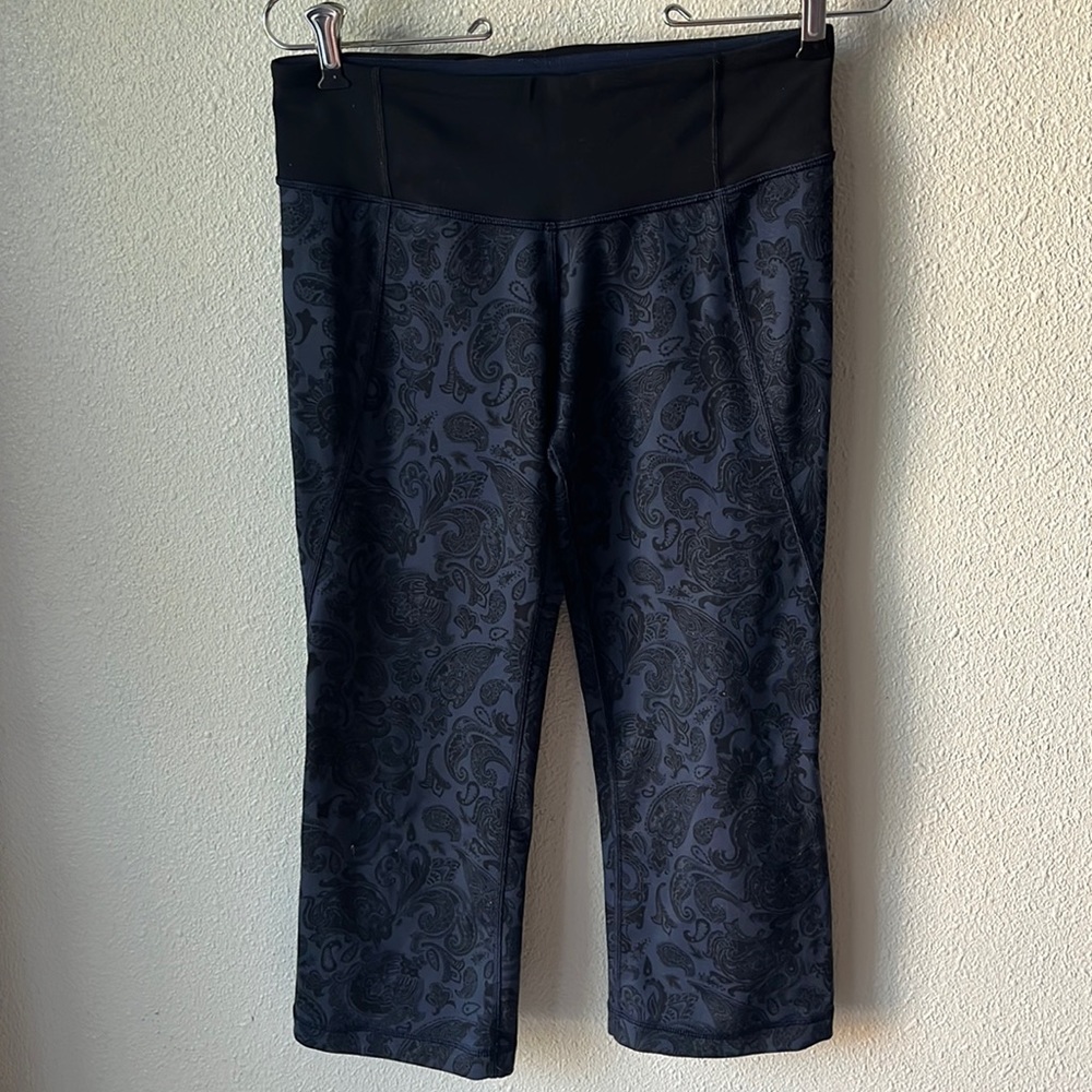 Lululemon Wunder Under Crop leggings Deep Sea Blue / black